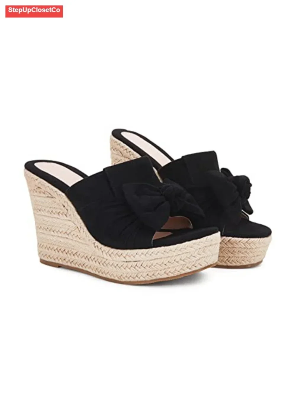 Espadrille Wedge Sandals Slip On Bow Tie Open Toe Wedge Heel Platform Mules